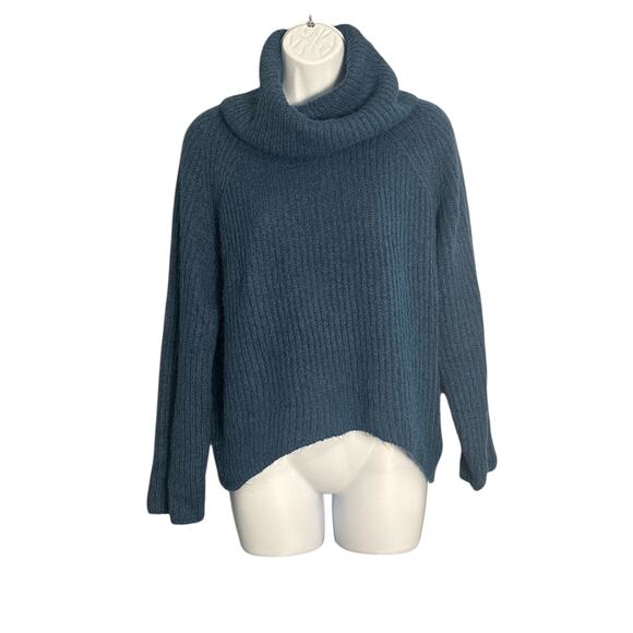 Point Sur Blue Fuzzy Cowl Neck Sweater XS Hi-Low Hem Cozy Sparkle J.Crew - Picture 1 of 6